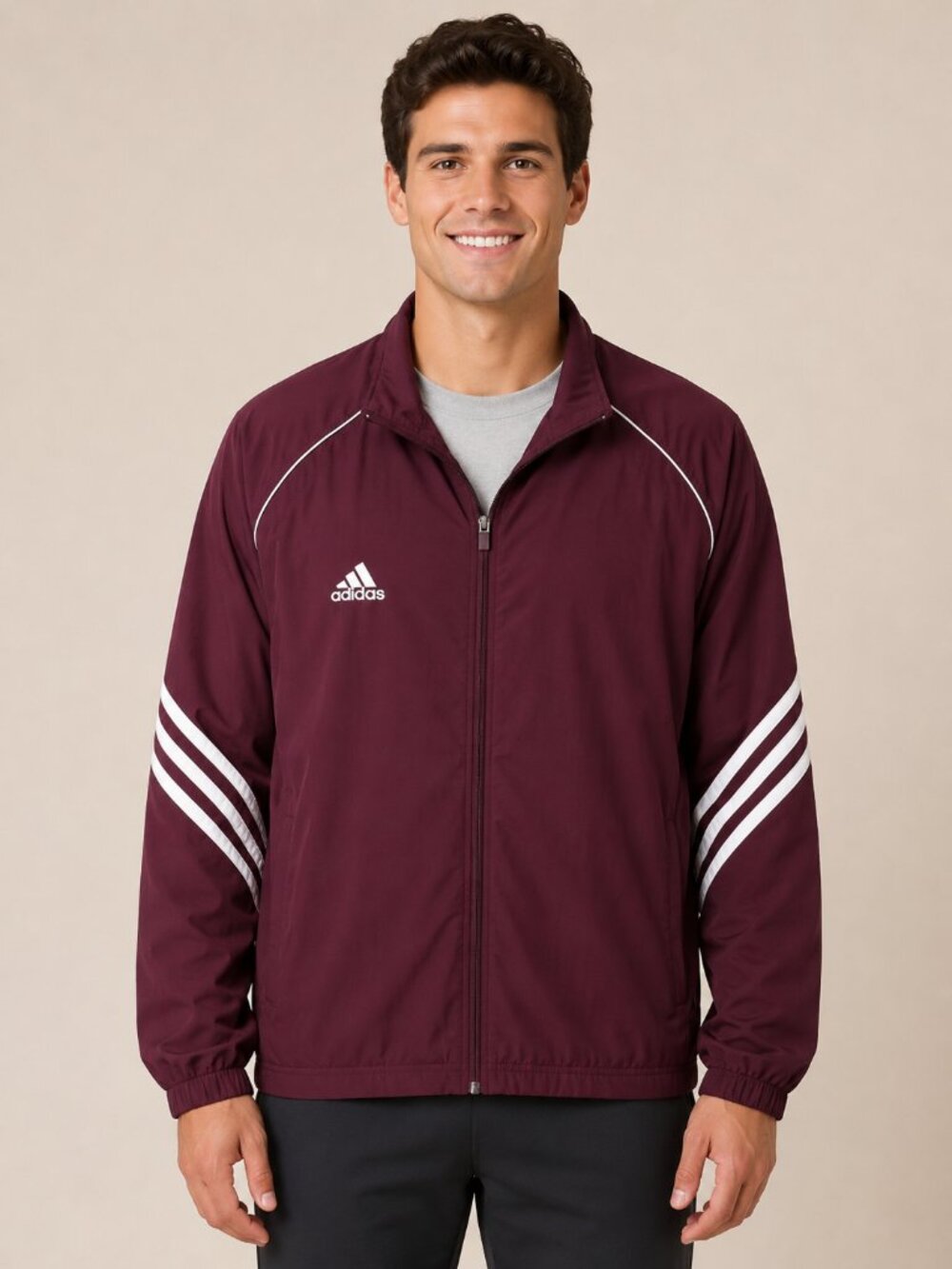 Adidas Maroon White Climalite Windbreaker Jacket Lightweight Men's Size XL